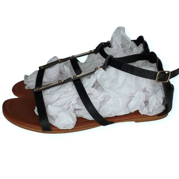 TOP MODA BLACK CAGE STRAP SANDALS SZ.7.5 EUC. - Picture 1 of 7